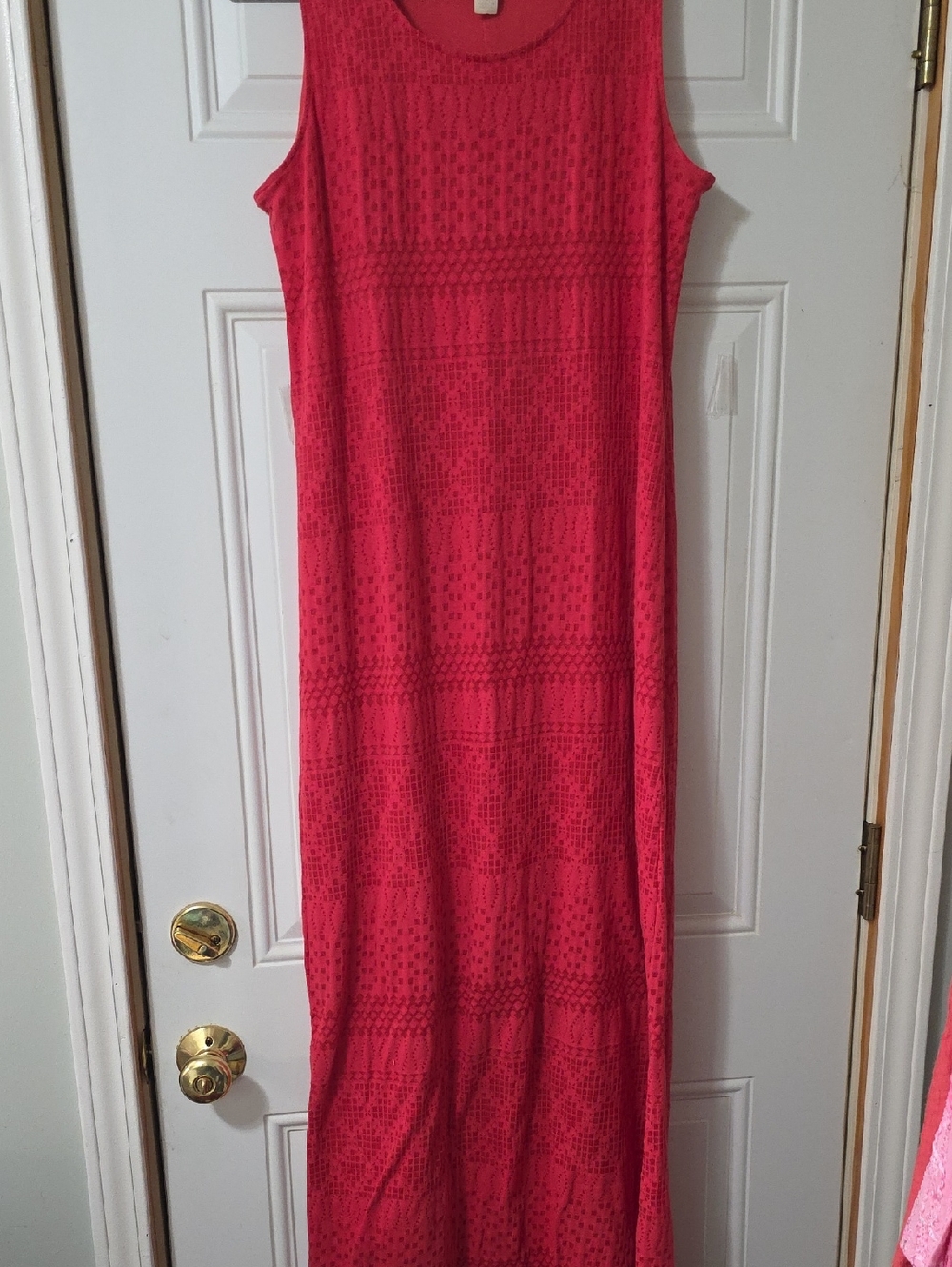 Chico's Sleeveless Coral-Red Lace-Texture Maxi Dress